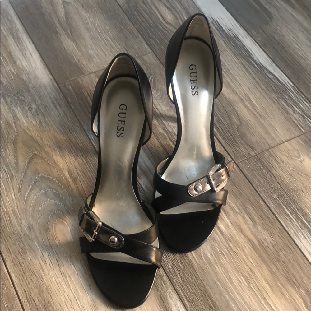 Guess black high heel silver buckle